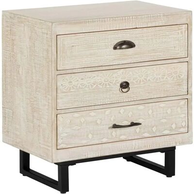Pegane Table de chevet Table de nuit de 3 tiroirs en bois de manguier sculpté coloris blanc- Longueur 49 x Profondeur 33 x Hauteur 73 cm - Publicité Pegane Table de chevet Table de nuit de 3 tiroirs en bois de manguier sculpté coloris blanc- Longueur 49 x Profondeur 33 x Hauteur 73 cm - Publicité