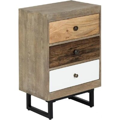 Pegane Table de chevet Table de nuit de 3 tiroirs en bois de manguier aspect vieilli - Longueur 49 x Profondeur 33 x Hauteur 73 cm - Publicité Pegane Table de chevet Table de nuit de 3 tiroirs en bois de manguier aspect vieilli - Longueur 49 x Profondeur 33 x Hauteur 73 cm - Publicité