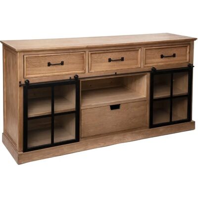 Pegane Buffet avec 2 portes 4 tiroirs en bois et verre - Longueur 160 x Profondeur 40 x Hauteur 85 cm - Publicité Pegane Buffet avec 2 portes 4 tiroirs en bois et verre - Longueur 160 x Profondeur 40 x Hauteur 85 cm - Publicité