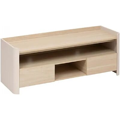 Pegane Meuble TV avec deux portes et des étagères internes, coloris blanc/chêne naturel - Longueur 120 x Profondeur 40 x Hauteur 45 cm - Publicité Pegane Meuble TV avec deux portes et des étagères internes, coloris blanc/chêne naturel - Longueur 120 x Profondeur 40 x Hauteur 45 cm - Publicité