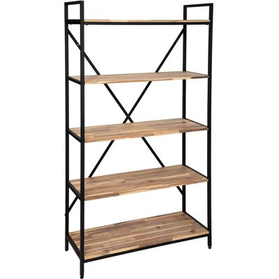 Pegane Bibliothèque Etagère 5 niveaux coloris bois et métal noir - Longueur 90 x Hauteur 180 x profondeur 35 cm - Publicité Pegane Bibliothèque Etagère 5 niveaux coloris bois et métal noir - Longueur 90 x Hauteur 180 x profondeur 35 cm - Publicité