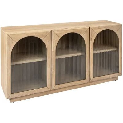 Pegane Buffet meuble de rangement en bois avec 3 portes en verre et étagères ajustables, coloris beige - Longueur 160 x Profondeur 40 x Hauteur 80 cm - Publicité Pegane Buffet meuble de rangement en bois avec 3 portes en verre et étagères ajustables, coloris beige - Longueur 160 x Profondeur 40 x Hauteur 80 cm - Publicité
