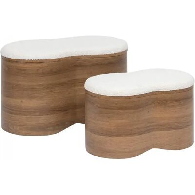 Pegane Lot de 2 bancs coffres de rangement en bois et bouclette blanche - Longueur 72 x Profondeur 45 x Hauteur 40,5 cm - Publicité Pegane Lot de 2 bancs coffres de rangement en bois et bouclette blanche - Longueur 72 x Profondeur 45 x Hauteur 40,5 cm - Publicité