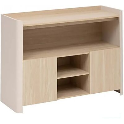Pegane Buffet meuble de rangement avec 1 étagère, 2 placards et 2 niches, Coloris chêne/ivoire - Longueur 110 x Profondeur 40 x Hauteur 80 cm - Publicité Pegane Buffet meuble de rangement avec 1 étagère, 2 placards et 2 niches, Coloris chêne/ivoire - Longueur 110 x Profondeur 40 x Hauteur 80 cm - Publicité