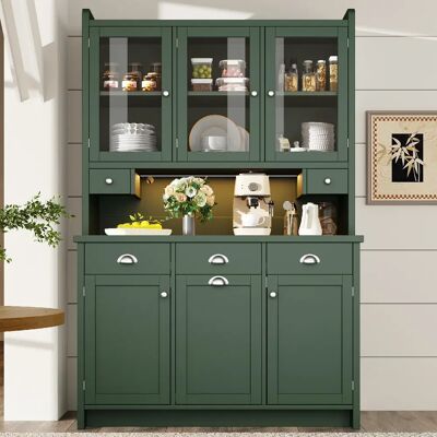 Onever Meuble de cuisine LED 120x40x180 cm - 3 portes vitrées - vert - Publicité Onever Meuble de cuisine LED 120x40x180 cm - 3 portes vitrées - vert - Publicité