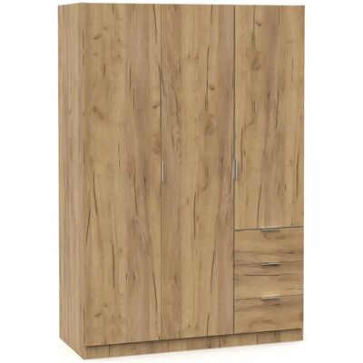 Pegane Armoire Placard à 3 portes et 3 tiroirs coloris Chêne - L. 120 x H. 180 x P. 50 cm - Publicité Pegane Armoire Placard à 3 portes et 3 tiroirs coloris Chêne - L. 120 x H. 180 x P. 50 cm - Publicité
