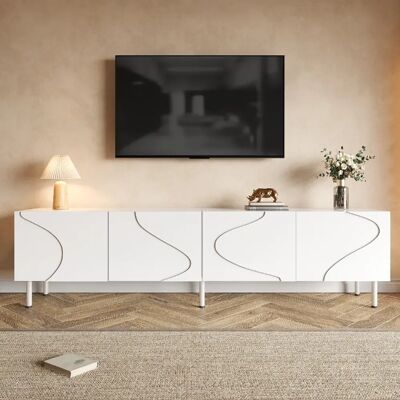 lemonbest Meuble TV 170x35x50 cm portes 3D push-to-open passe-câbles blanc - Publicité lemonbest Meuble TV 170x35x50 cm portes 3D push-to-open passe-câbles blanc - Publicité
