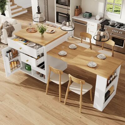 lemonbest Îlot de cuisine 122,5-195,5x70x93,8 cm tiroirs porte-bouteilles blanc - Publicité lemonbest Îlot de cuisine 122,5-195,5x70x93,8 cm tiroirs porte-bouteilles blanc - Publicité