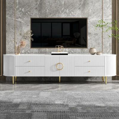 lemonbest Meuble TV 180x40x53 cm façades 3D tiroirs passe-câbles blanc - Publicité lemonbest Meuble TV 180x40x53 cm façades 3D tiroirs passe-câbles blanc - Publicité