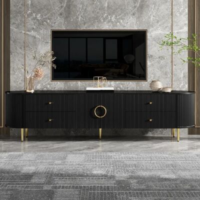 lemonbest Meuble TV 180x40x53 cm façades 3D tiroirs passe-câbles noir - Publicité lemonbest Meuble TV 180x40x53 cm façades 3D tiroirs passe-câbles noir - Publicité