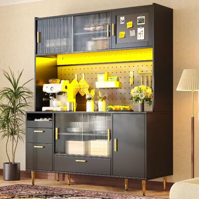 lemonbest Buffet haut 140x40x180 cm LED RGB portes vitrées tiroirs noir brillant - Publicité lemonbest Buffet haut 140x40x180 cm LED RGB portes vitrées tiroirs noir brillant - Publicité