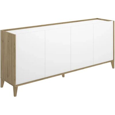 Pegane Buffet meuble de rangement à 4 portes, naturel/blanc - Publicité Pegane Buffet meuble de rangement à 4 portes, naturel/blanc - Publicité