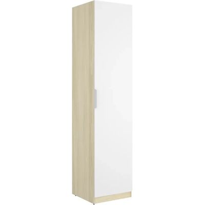 Pegane Armoire colonne de rangement à 1 porte et 2 étagères, coloris blanc/Chêne clair - Publicité Pegane Armoire colonne de rangement à 1 porte et 2 étagères, coloris blanc/Chêne clair - Publicité