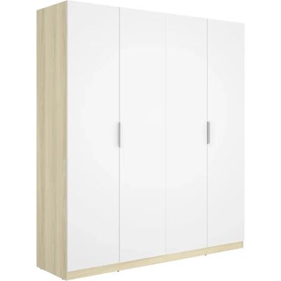 Pegane Armoire placard de rangement à 4 portes battantes, coloris blanc/Chêne clair - Publicité Pegane Armoire placard de rangement à 4 portes battantes, coloris blanc/Chêne clair - Publicité