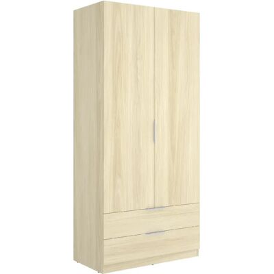 Pegane Armoire placard de rangement à 2 portes battantes et 2 tiroirs, coloris Chêne clair - Publicité Pegane Armoire placard de rangement à 2 portes battantes et 2 tiroirs, coloris Chêne clair - Publicité