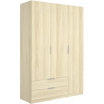 Pegane Armoire placard de rangement à 3 portes battantes et 2 tiroirs, coloris Chêne clair - Publicité Pegane Armoire placard de rangement à 3 portes battantes et 2 tiroirs, coloris Chêne clair - Publicité