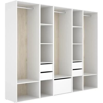 Pegane Armoire dressing ouverte avec fond arrière réversible, 3 penderies et 1 porte chaussures - Publicité Pegane Armoire dressing ouverte avec fond arrière réversible, 3 penderies et 1 porte chaussures - Publicité
