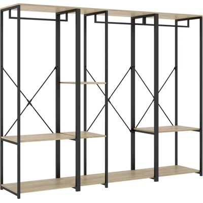 Pegane Portant à vêtements triple penderie de structure métallique avec 4 étagères de rangement - Publicité Pegane Portant à vêtements triple penderie de structure métallique avec 4 étagères de rangement - Publicité