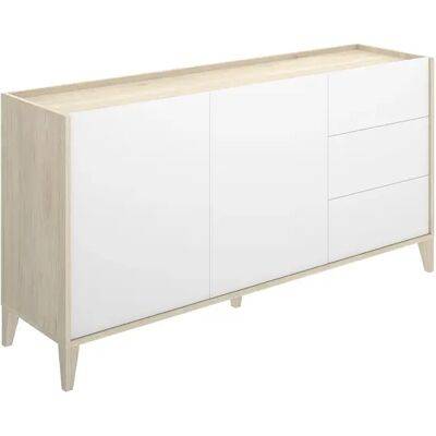 Pegane Buffet meuble de rangement à 2 portes et 3 tiroirs,naturel/blanc - Publicité Pegane Buffet meuble de rangement à 2 portes et 3 tiroirs,naturel/blanc - Publicité