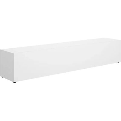 Pegane Meuble TV bas avec portes abattantes, coloris blanc - Publicité Pegane Meuble TV bas avec portes abattantes, coloris blanc - Publicité
