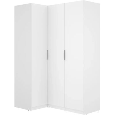 Pegane Armoire d'angle placard de rangement à 3 portes battantes, coloris blanc - Publicité Pegane Armoire d'angle placard de rangement à 3 portes battantes, coloris blanc - Publicité