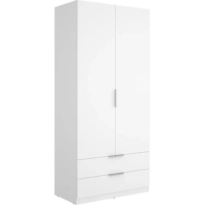 Pegane Armoire placard de rangement à 2 portes battantes et 2 tiroirs, coloris blanc - Publicité Pegane Armoire placard de rangement à 2 portes battantes et 2 tiroirs, coloris blanc - Publicité