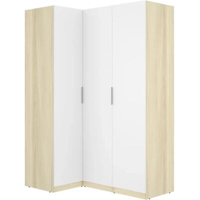 Pegane Armoire d'angle placard de rangement à 3 portes battantes, coloris blanc/Chêne clair - Publicité Pegane Armoire d'angle placard de rangement à 3 portes battantes, coloris blanc/Chêne clair - Publicité