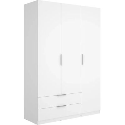 Pegane Armoire placard de rangement à 3 portes battantes et 2 tiroirs, coloris blanc - Publicité Pegane Armoire placard de rangement à 3 portes battantes et 2 tiroirs, coloris blanc - Publicité