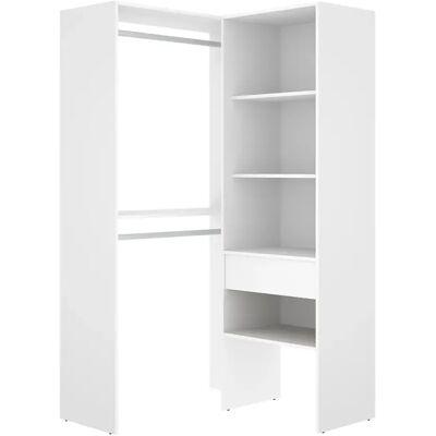 Pegane Dressing d'angle ouvert avec penderie à double tringles, 1 tiroir et 4 étagères - Publicité Pegane Dressing d'angle ouvert avec penderie à double tringles, 1 tiroir et 4 étagères - Publicité