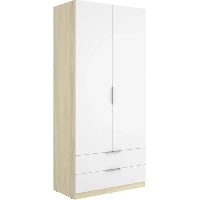 Pegane Armoire placard de rangement à 2 portes battantes et 2 tiroirs, coloris blanc/Chêne clair - Publicité Pegane Armoire placard de rangement à 2 portes battantes et 2 tiroirs, coloris blanc/Chêne clair - Publicité
