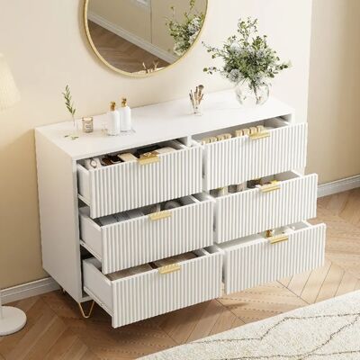 Commode avec 6 tiroirs - Superaly - 100x34x73cm - pieds en métal- Meuble de rangement-Blanc - Publicité Commode avec 6 tiroirs - Superaly - 100x34x73cm - pieds en métal- Meuble de rangement-Blanc - Publicité