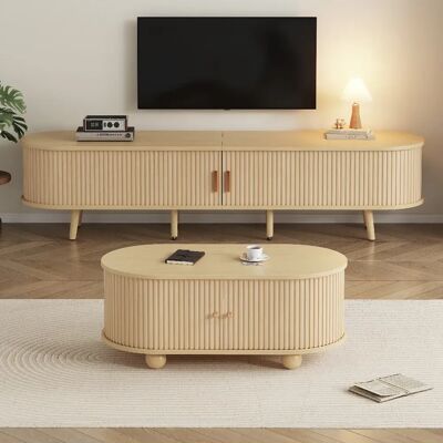 lemonbest Ensemble salon : Meuble TV+Table basse, bois clair/noyer clair, structure MDF résistante - Publicité lemonbest Ensemble salon : Meuble TV+Table basse, bois clair/noyer clair, structure MDF résistante - Publicité