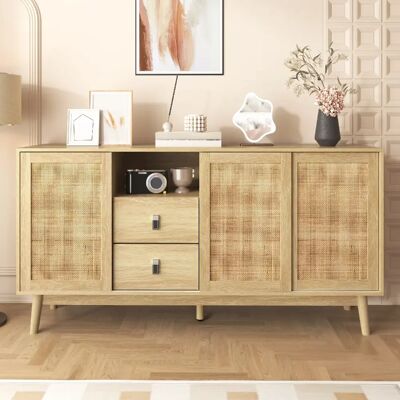 lemonbest Buffet/Enfilade 155×38×80 cm, finition bois, 3 portes coulissantes en rotin véritable - Publicité lemonbest Buffet/Enfilade 155×38×80 cm, finition bois, 3 portes coulissantes en rotin véritable - Publicité
