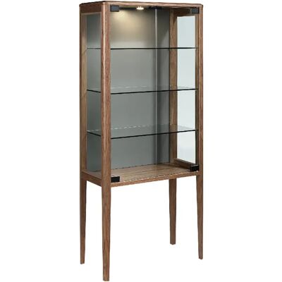 Angel Cerda Buffet haut en verre trempé et noyer avec éclairage intérieur - Publicité Angel Cerda Buffet haut en verre trempé et noyer avec éclairage intérieur - Publicité