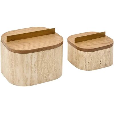 ATMOSPHERA Lot de 2 Boîtes Effet Travertin Travi 18cm Beige - Publicité ATMOSPHERA Lot de 2 Boîtes Effet Travertin Travi 18cm Beige - Publicité