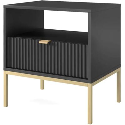 VELLORE Table de chevet - Noir élégant avec poignée dorée - Table de nuit - Publicité VELLORE Table de chevet - Noir élégant avec poignée dorée - Table de nuit - Publicité