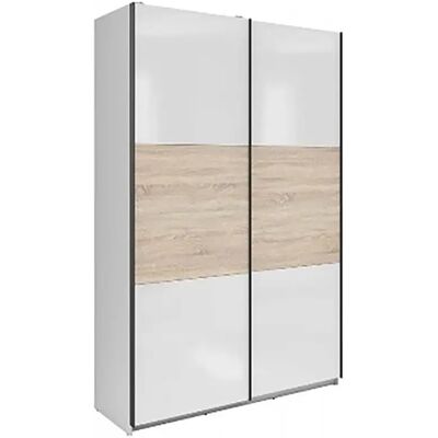 Pegane Armoire placard à 2 portes coulissantes coloris blanc brillant/chêne Sonoma - Publicité Pegane Armoire placard à 2 portes coulissantes coloris blanc brillant/chêne Sonoma - Publicité