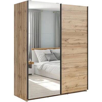 Pegane Armoire placard à 2 portes coulissantes dont 1 porte avec miroir coloris Chêne wotan - Publicité Pegane Armoire placard à 2 portes coulissantes dont 1 porte avec miroir coloris Chêne wotan - Publicité