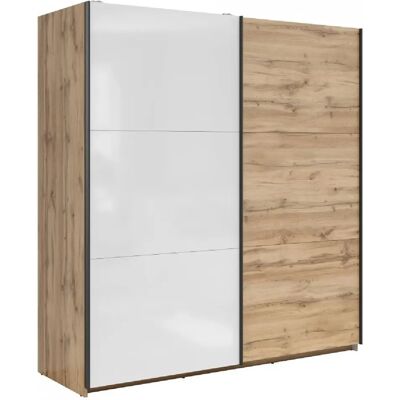 Pegane Armoire placard à 2 portes coulissantes coloris Blanc/Chêne wotan - Publicité Pegane Armoire placard à 2 portes coulissantes coloris Blanc/Chêne wotan - Publicité