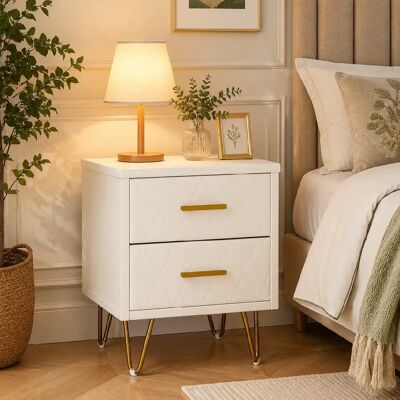 MEXUS Ensemble de 2 Tables de Chevet, avec 2 tiroirs et Rangement, 41x35.5x51 cm, PU Beige - Publicité MEXUS Ensemble de 2 Tables de Chevet, avec 2 tiroirs et Rangement, 41x35.5x51 cm, PU Beige - Publicité