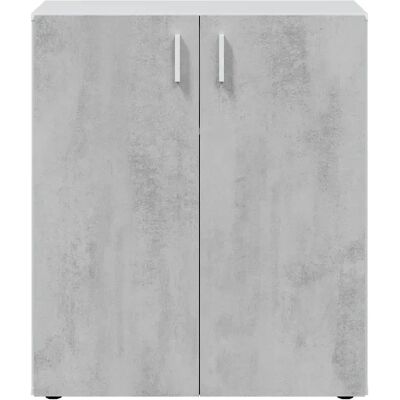 Pegane Armoire basse à 2 portes meuble de rangement blanc mat et gris ciment - Publicité Pegane Armoire basse à 2 portes meuble de rangement blanc mat et gris ciment - Publicité