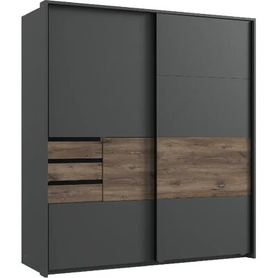 Pegane - Armoire - Graphite - Oak look - Wardrobe - Publicité Pegane - Armoire - Graphite - Oak look - Wardrobe - Publicité