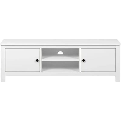 Pegane Meuble TV avec 2 portes et étagères centrales coloris Blanc - Publicité Pegane Meuble TV avec 2 portes et étagères centrales coloris Blanc - Publicité
