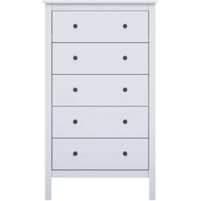Pegane Chiffonnier à 5 tiroirs meuble de rangement coloris blanc - Publicité Pegane Chiffonnier à 5 tiroirs meuble de rangement coloris blanc - Publicité