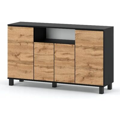 Stiv-Meubles Grande commode 140cm - Noir + Chêne Wotan - Meuble de salon spacieux et moderne- TV loft - Publicité Stiv-Meubles Grande commode 140cm - Noir + Chêne Wotan - Meuble de salon spacieux et moderne- TV loft - Publicité