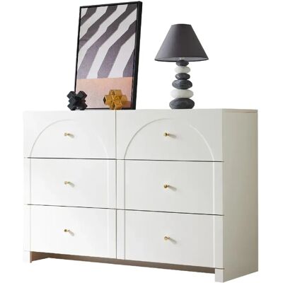 STILVORA Commode 82/120/40 cm blanche en panneau de particules au style romantique à 6 tiroirs - Publicité STILVORA Commode 82/120/40 cm blanche en panneau de particules au style romantique à 6 tiroirs - Publicité
