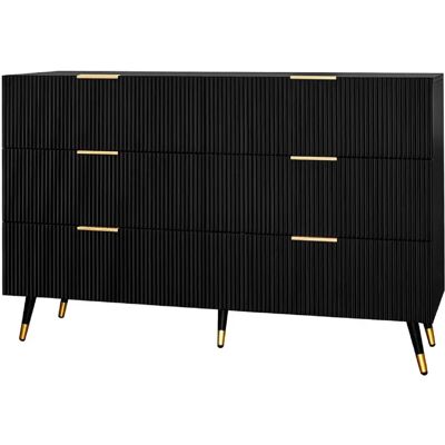 STILVORA Sideboard 120/40/77 cm noir et or en panneau de particules 6 tiroirs - Publicité STILVORA Sideboard 120/40/77 cm noir et or en panneau de particules 6 tiroirs - Publicité