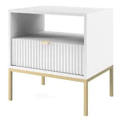 3XELIVING Table de chevet : 1 tiroir, Blanc, or, 54 x 56 x 39 cm, poignées dorées - Publicité 3XELIVING Table de chevet : 1 tiroir, Blanc, or, 54 x 56 x 39 cm, poignées dorées - Publicité