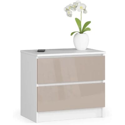 3XELIVING Table de chevet : 2 tiroirs, blanc cappuccino brillant, l: 60 cm, h: 55 cm, p: 40 cm. Publicité 3XELIVING Table de chevet : 2 tiroirs, blanc cappuccino brillant, l: 60 cm, h: 55 cm, p: 40 cm. Publicité