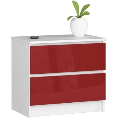3XELIVING Table de chevet : 2 tiroirs, blanc rouge brillant, l: 60 cm, h: 55 cm, p: 40 cm. Publicité 3XELIVING Table de chevet : 2 tiroirs, blanc rouge brillant, l: 60 cm, h: 55 cm, p: 40 cm. Publicité